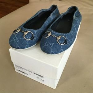 Girls denim gucci horsebit ballet flat